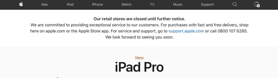 Banner on apple.com in the UK